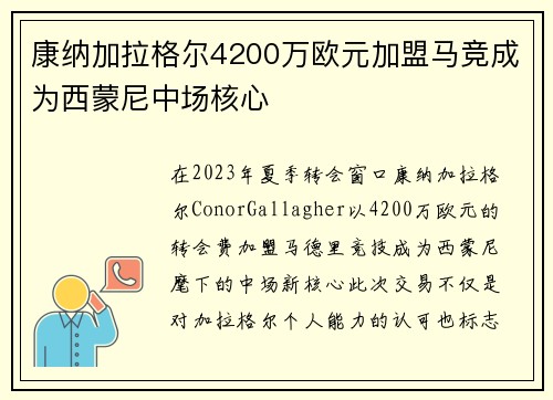 康纳加拉格尔4200万欧元加盟马竞成为西蒙尼中场核心
